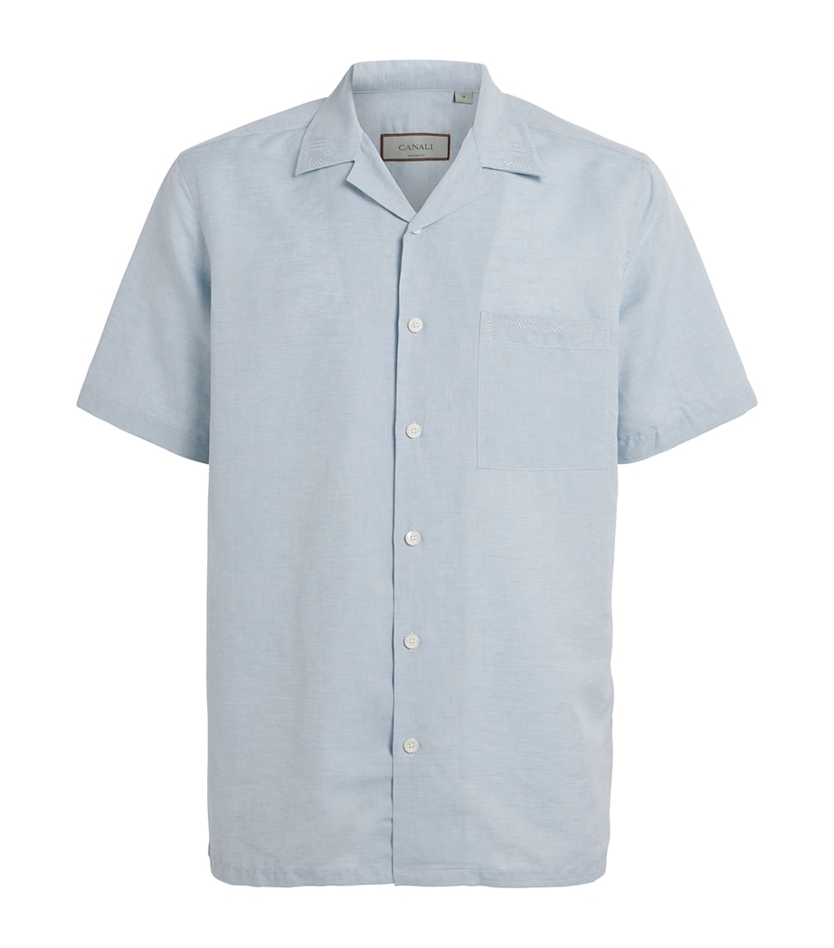 Canali Mens Linen-Cotton Embroidered Shirt Light Blue Image 1
