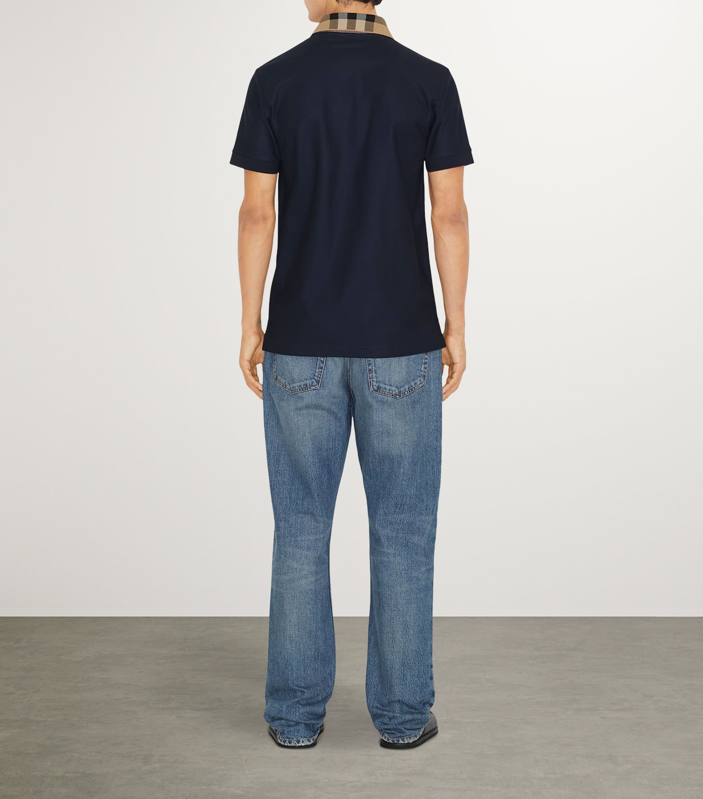 Cotton Check-Collar Polo Shirt SMOKED NAVY Image 3