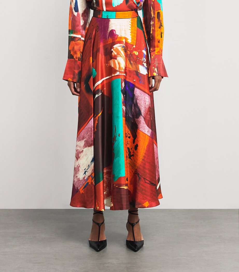 Satin Ameera Midi Skirt BLD ORNG PCTRL PRNT Image 3