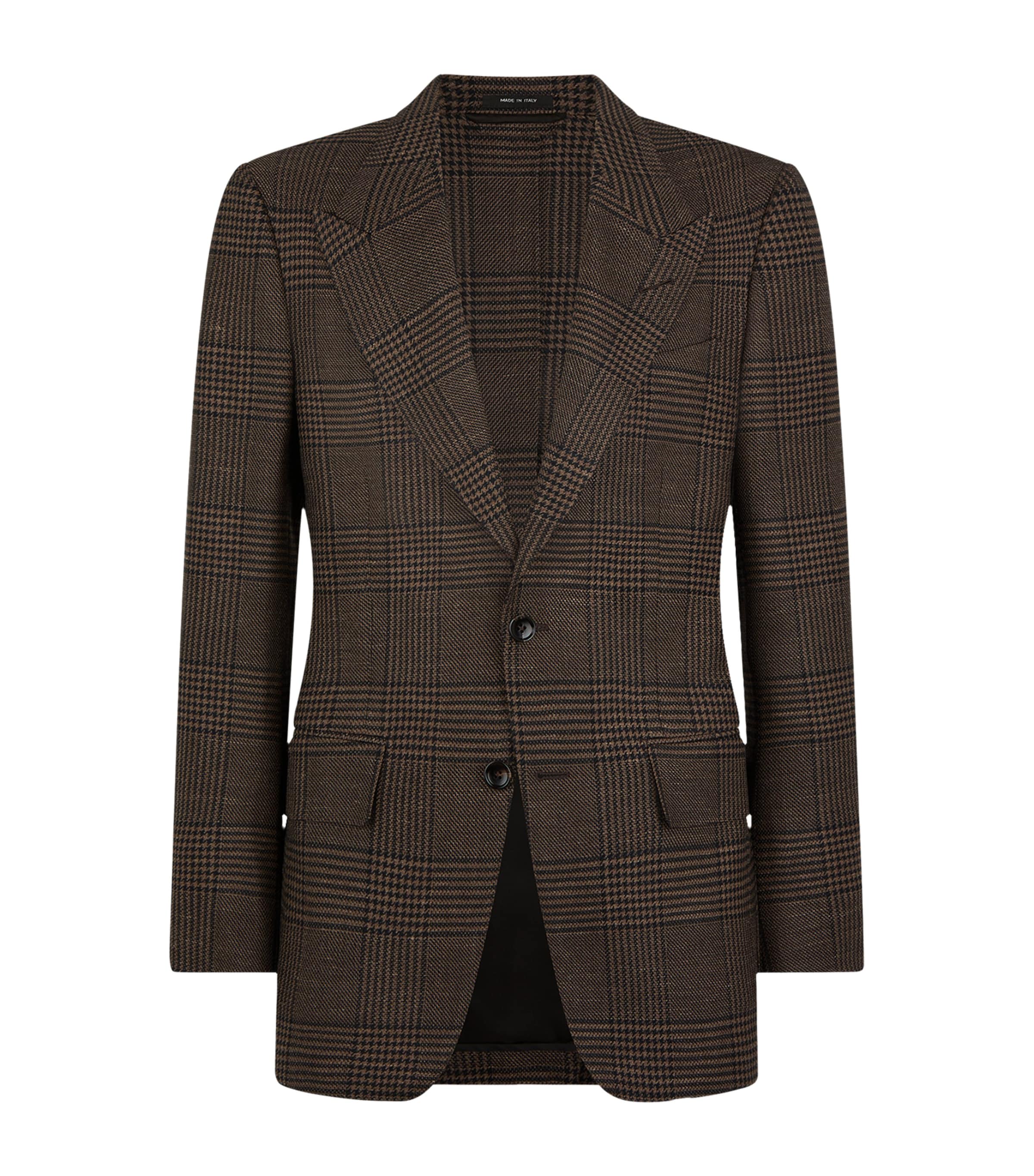 Tom Ford Wool-blend Check Shelton Blazer In Brown