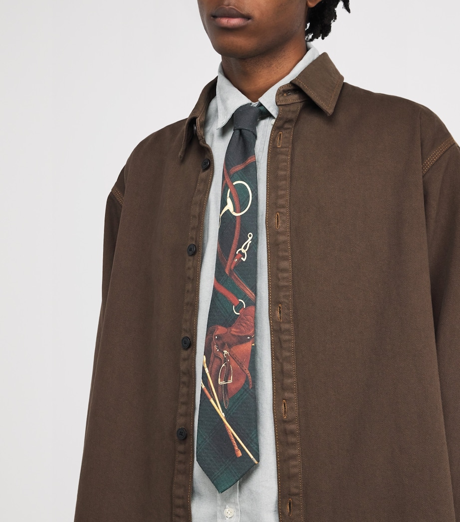 Wool Equestrian Print Tie NAVY Image 2