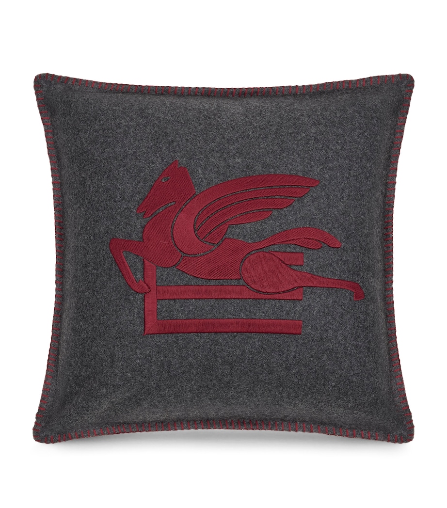 Wool-Blend Embroidered Ribot Cushion (45cm x 45cm) SMOKE GREY Image 1