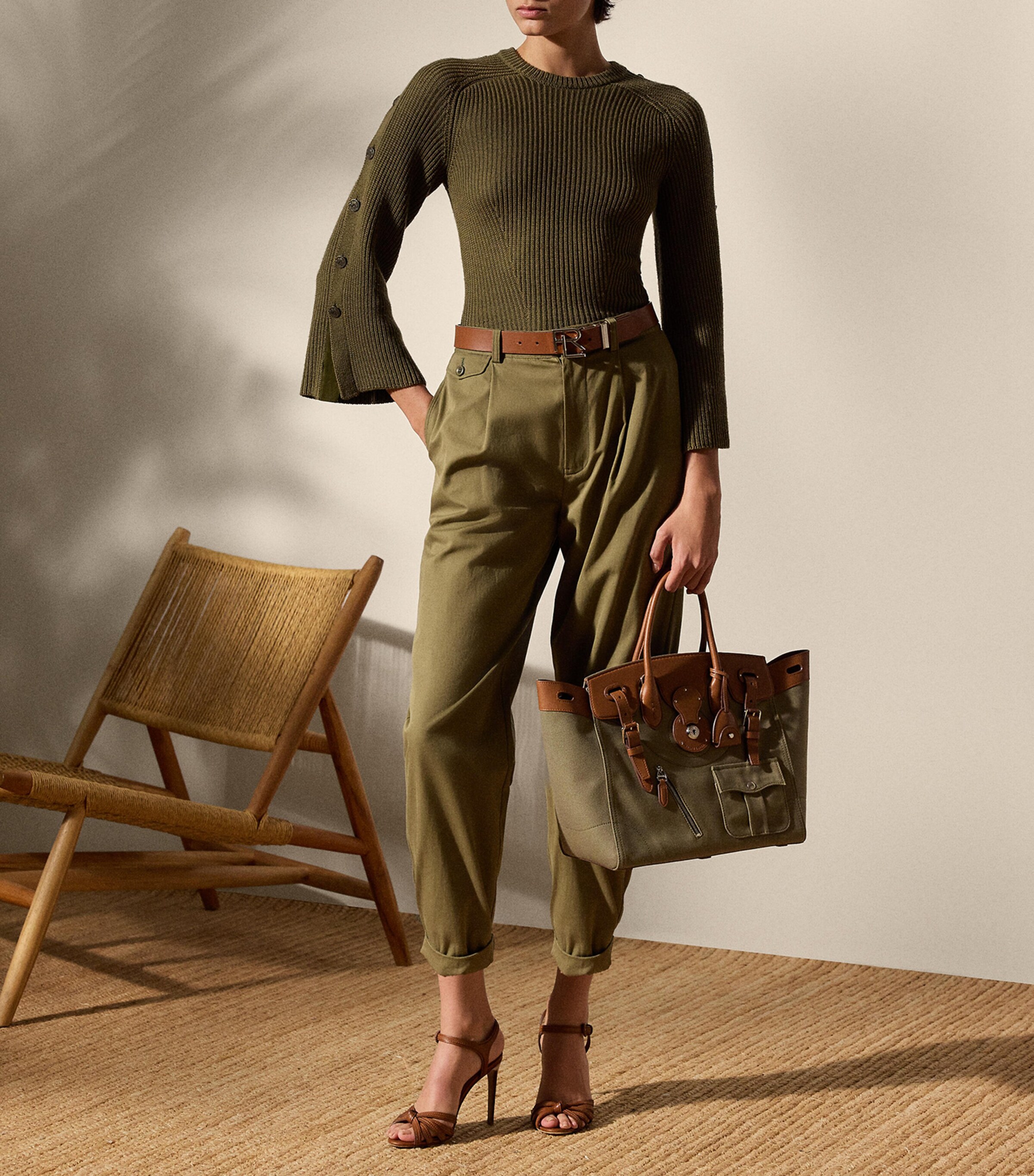 Wool-Silk Button-Sleeve Sweater MOSS Image 2