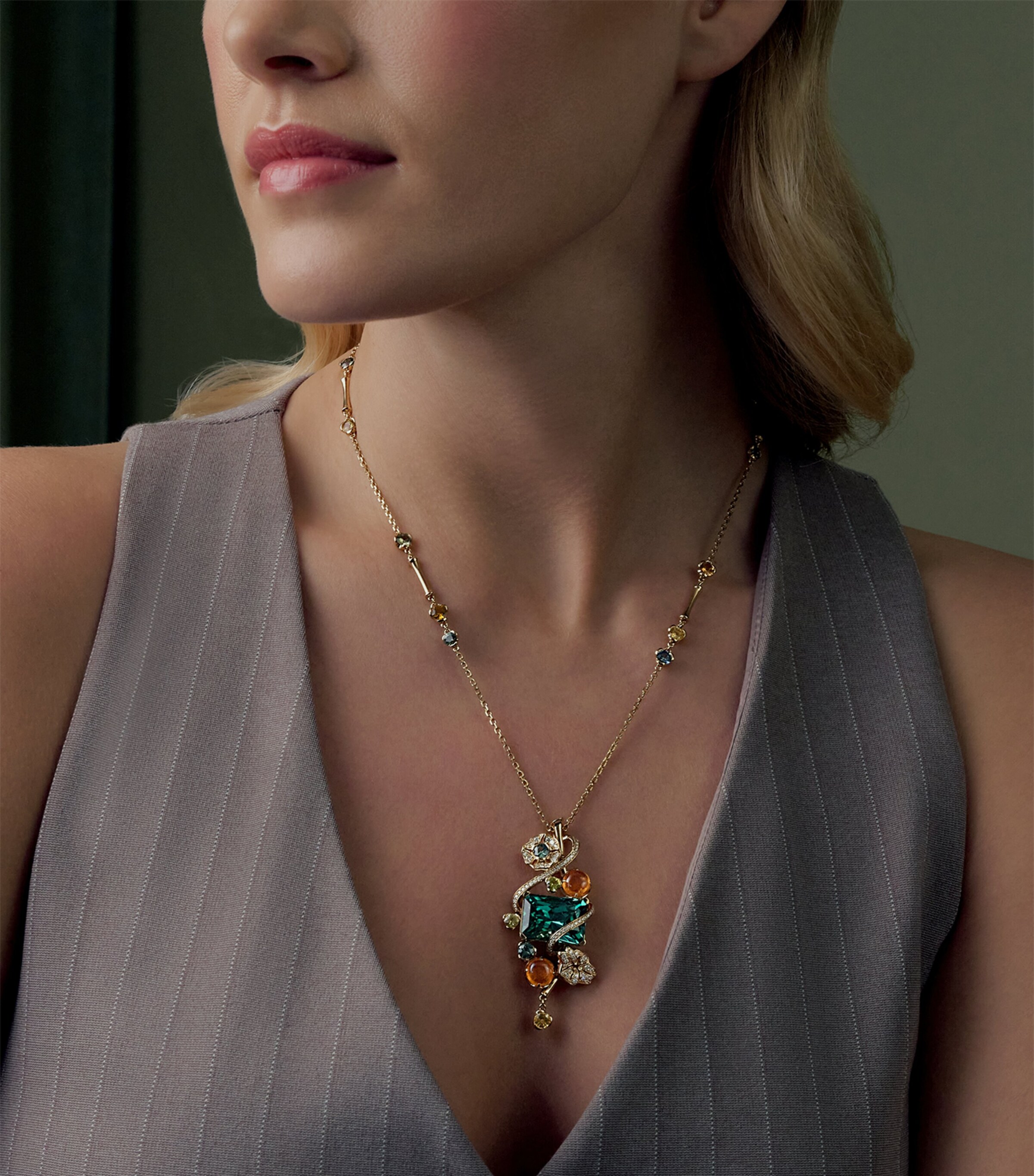 Boodles Yellow Gold, Diamond, Sapphire and Gemstone The Palace Collection Queen Charlotte’s Cottage Pendant Necklace Gold Image 2