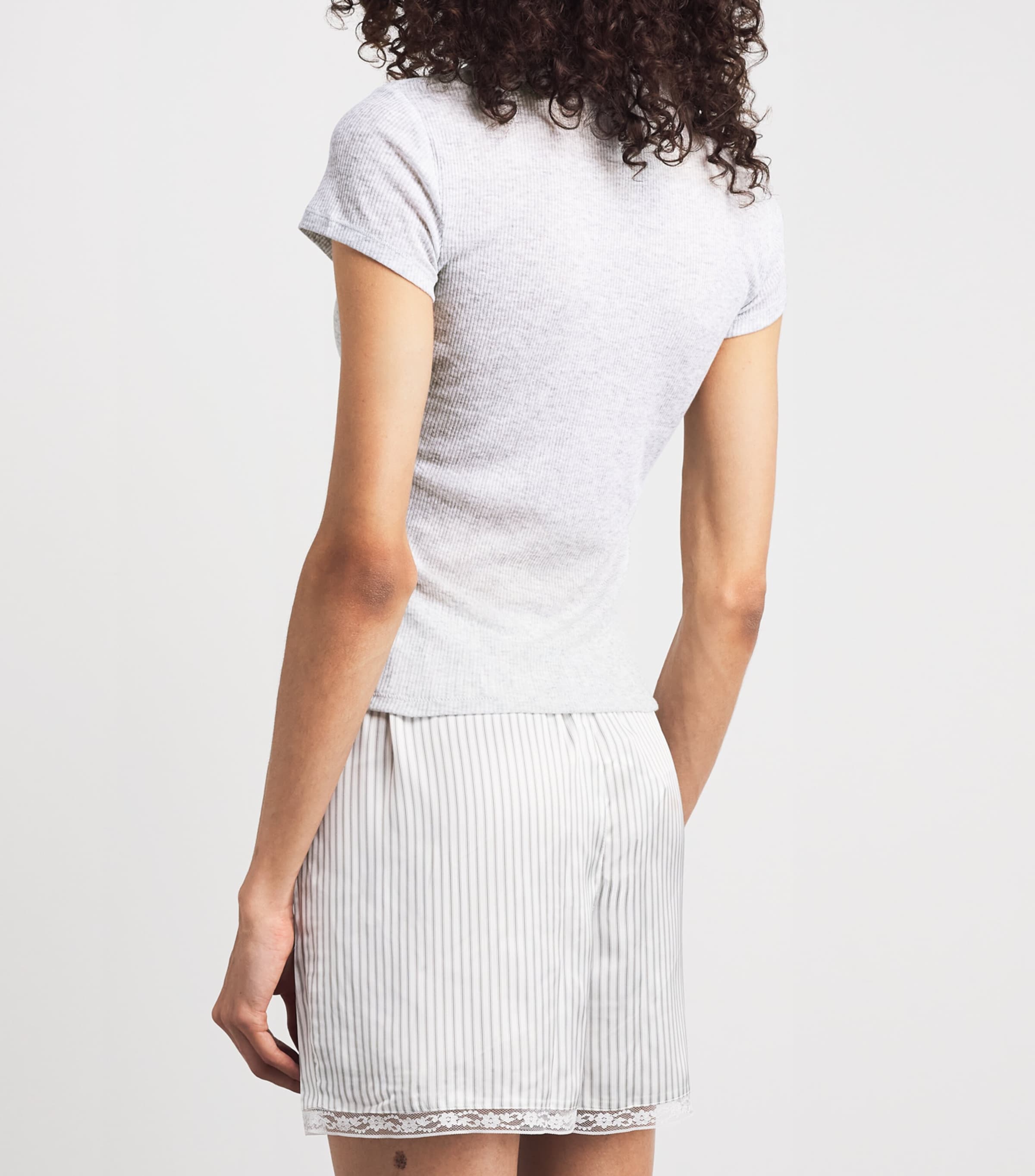 Skims Womens Semi-Sheer Ribbed T-Shirt Light Heather Grey Image 5