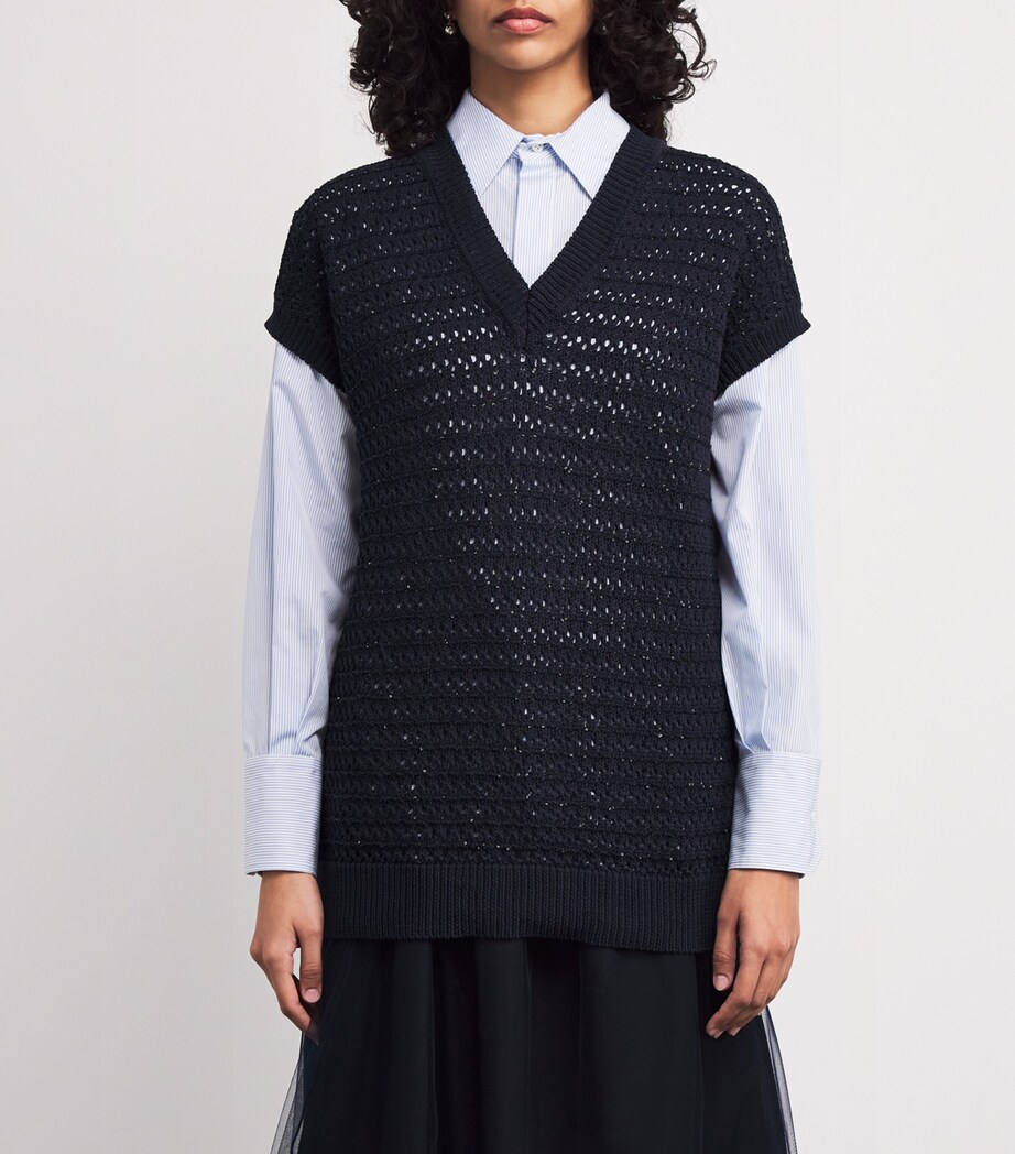 Cotton-Blend Sequinned Sweater 5146 BLU NOTTE Image 3