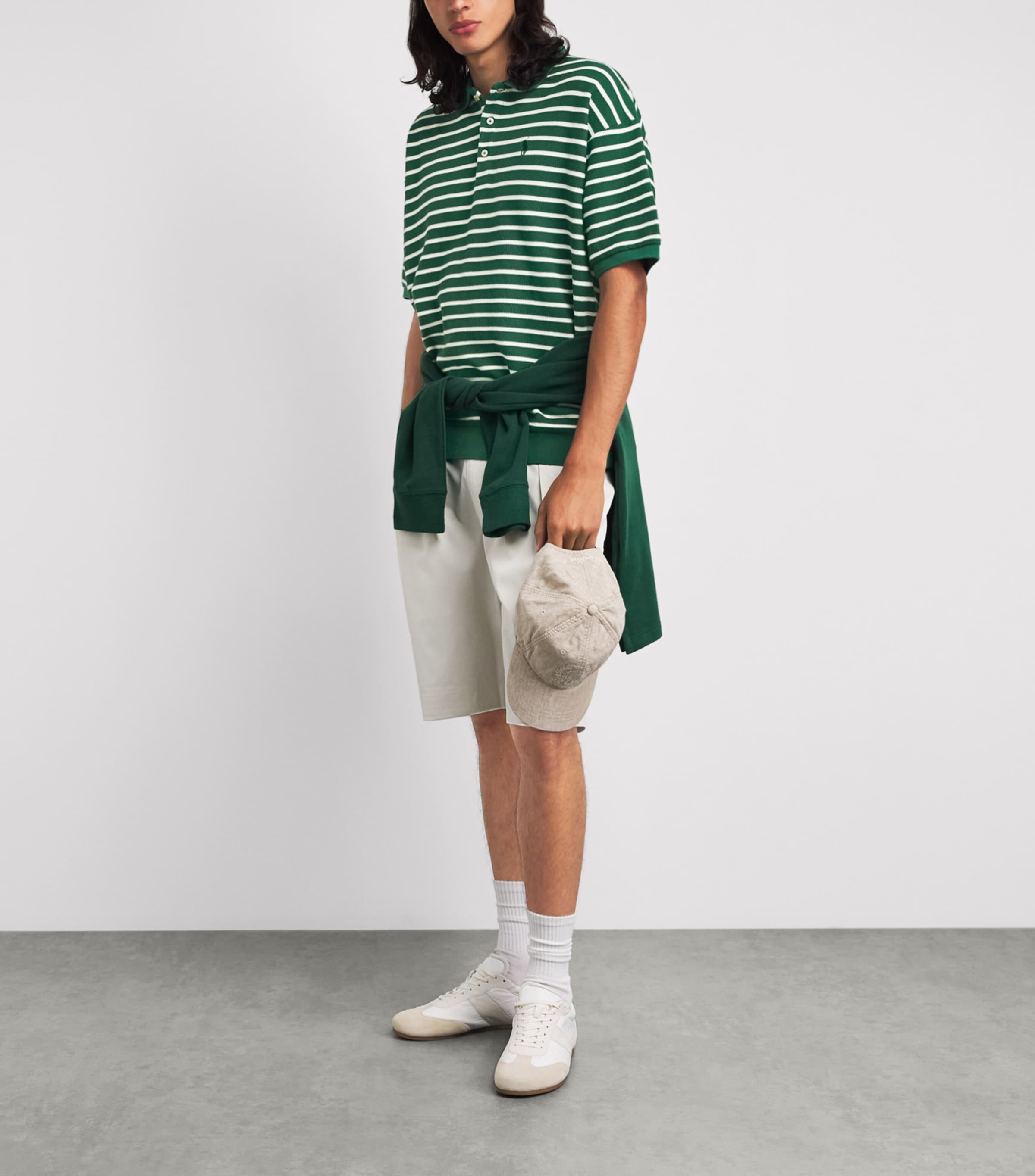 Polo Ralph Lauren Green Cotton Mesh Stripe Relaxed Polo Shirt