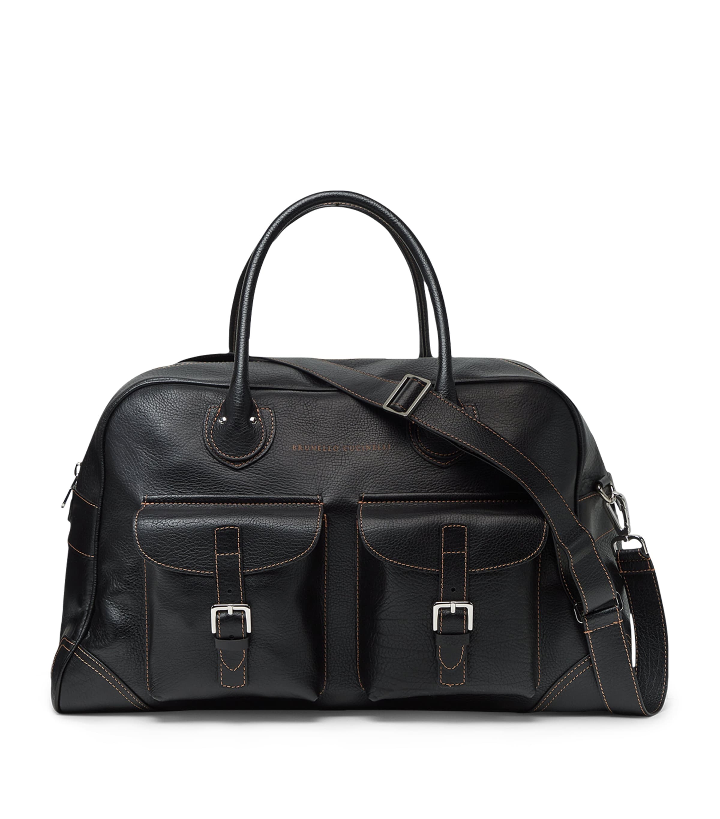 Brunello Cucinelli Leather Weekender Holdall In Black