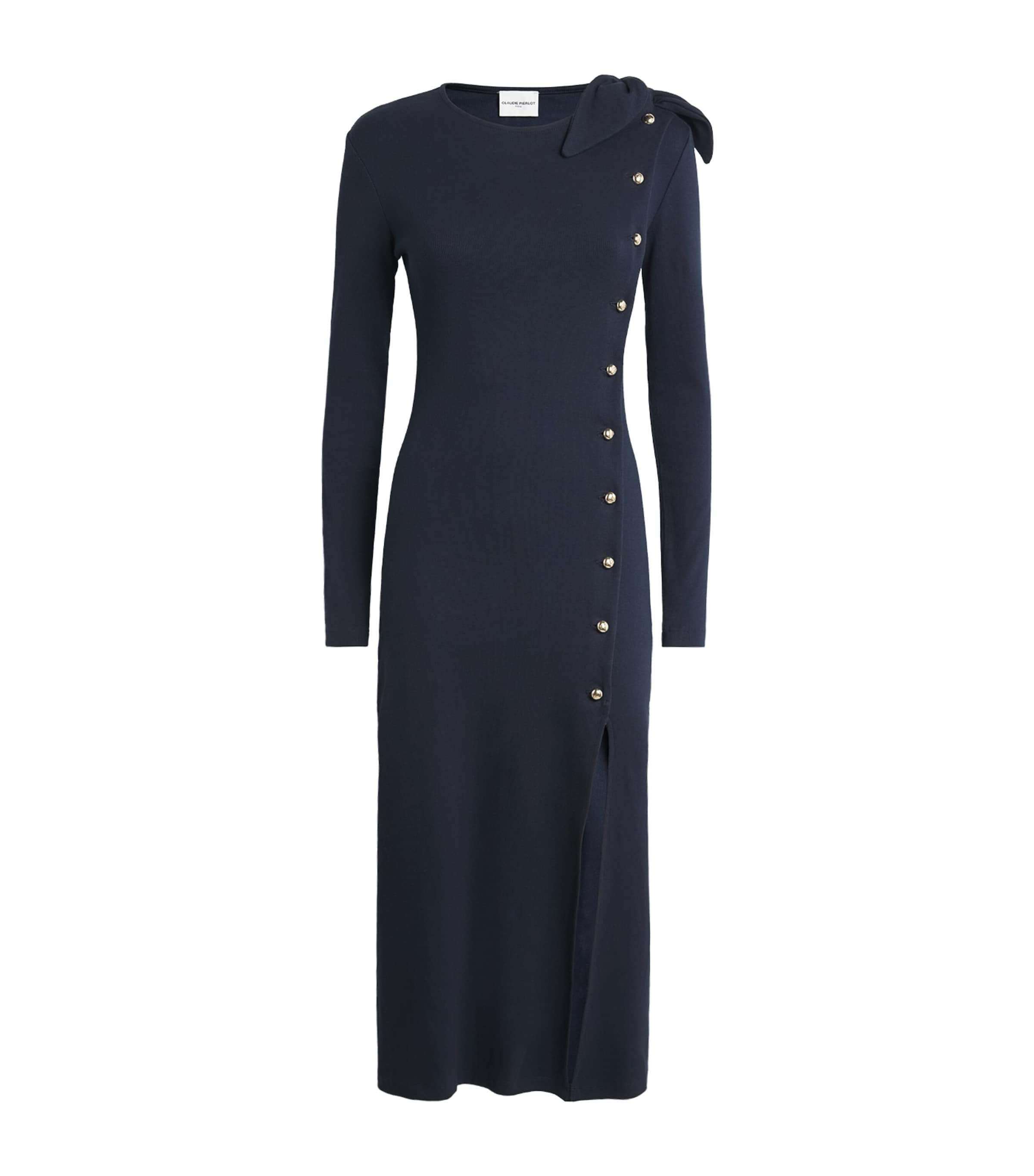 Stretch-Cotton Button Dress NAVY Image 1