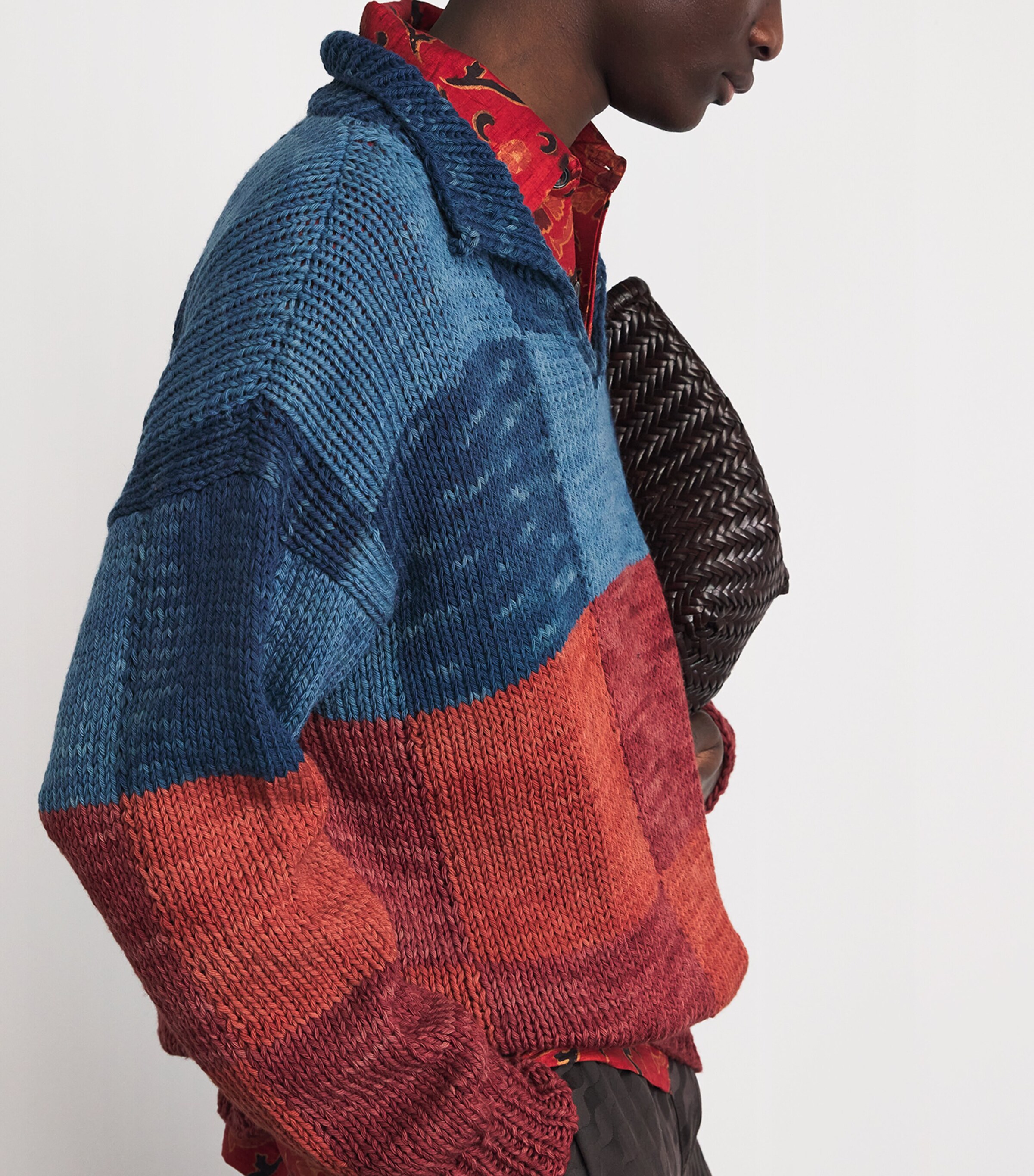 Kartik Research Mens Cotton Check Knitted Rugby Sweater Red/ Blue Image 3
