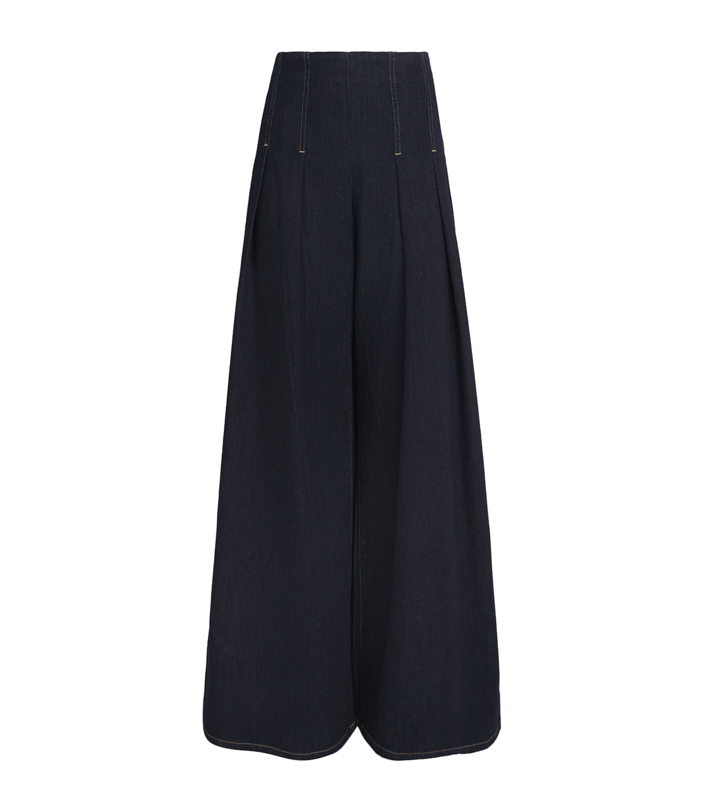 Alice+Olivia Womens Denim Pleated Henry Wide-Leg Trousers Dark Rinse Image 1