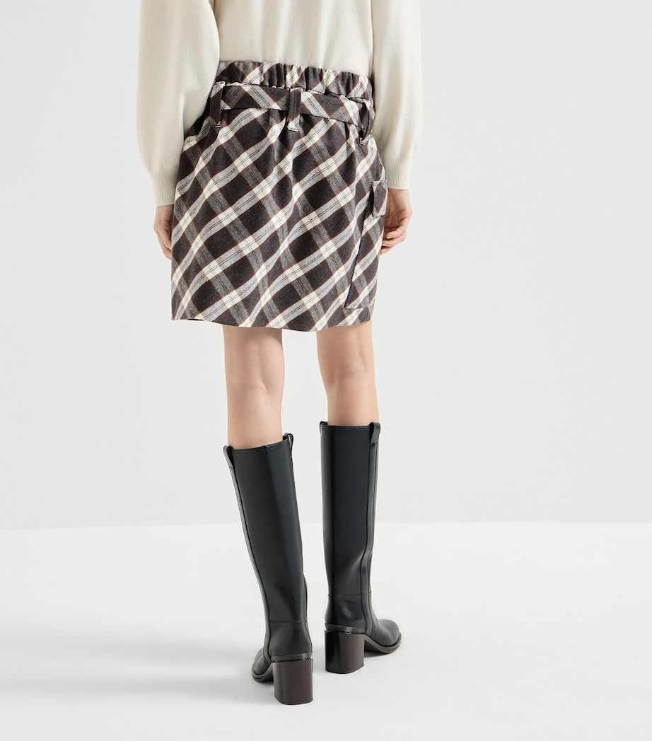 Brunello Cucinelli Womens Virgin Wool-Blend Check Mini Skirt Image 5
