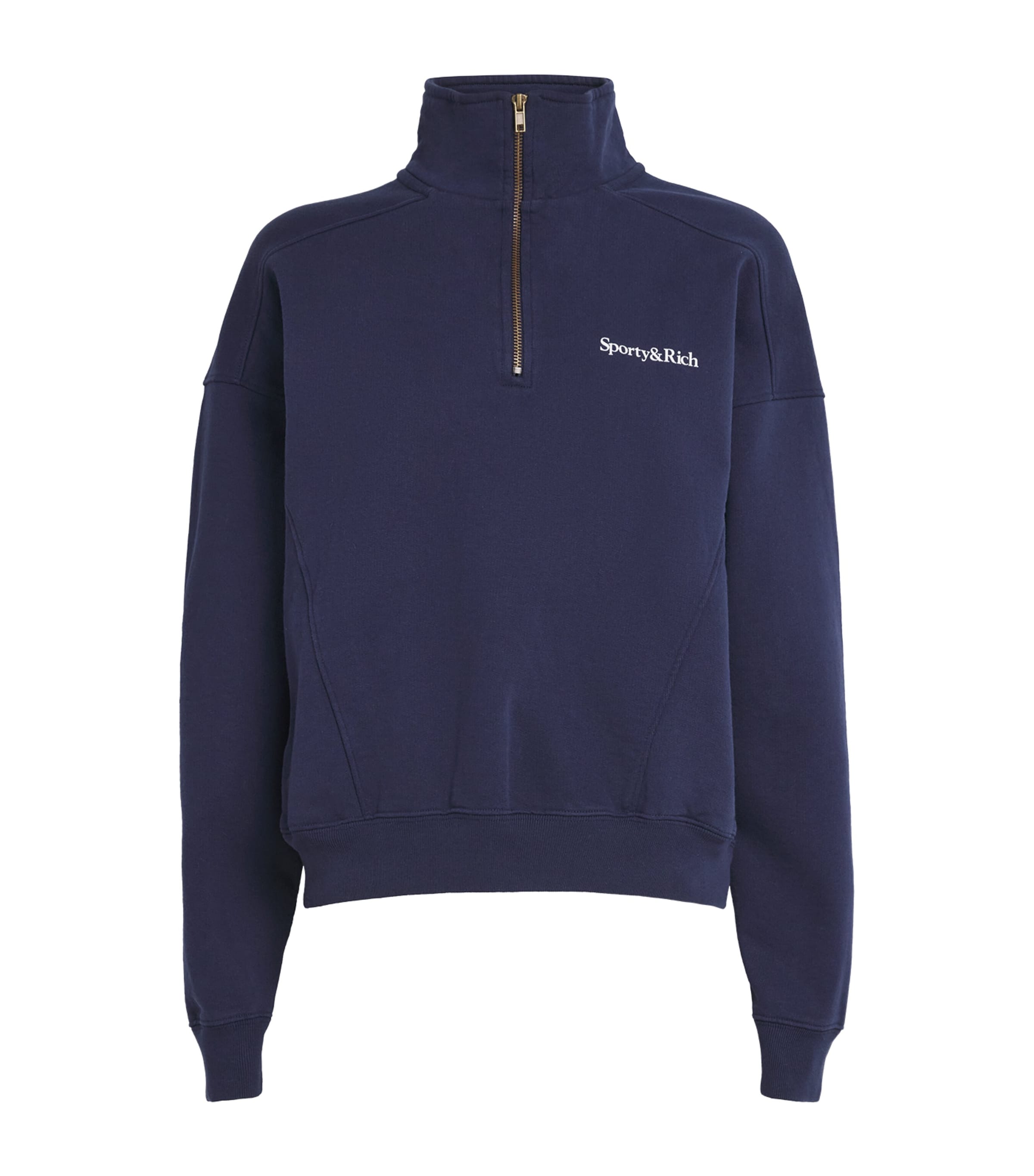 Sporty And Rich Cotton Logo Quarter-zip Sweatshirt In Blue