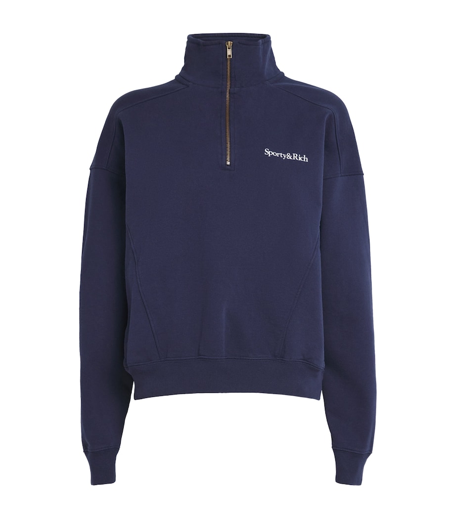 Cotton Logo Quarter-Zip Sweatshirt 3902 DARK NAVY Image 1