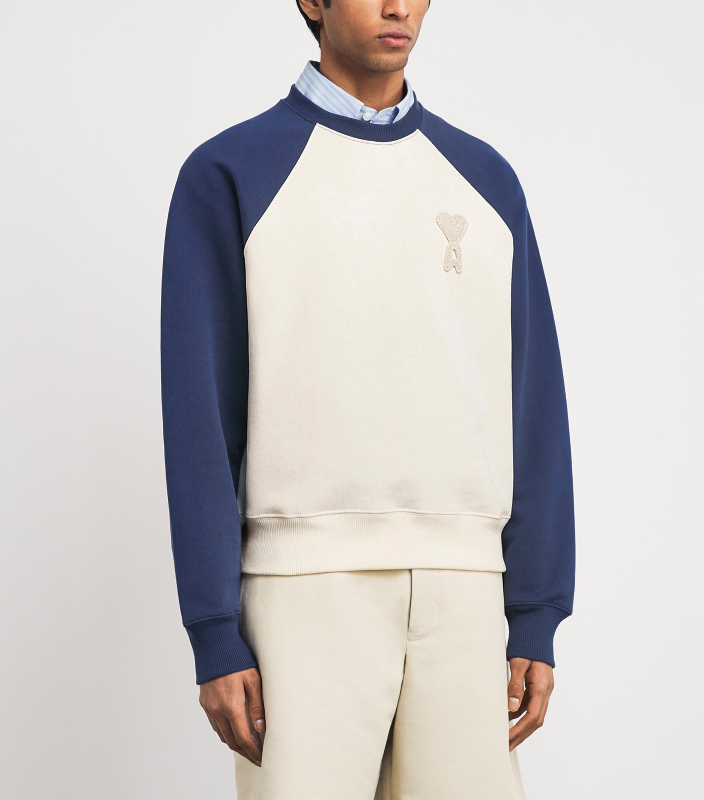AMI Paris Mens Cotton Ami de Coeur Sweatshirt Blnc Crme/encre Image 4