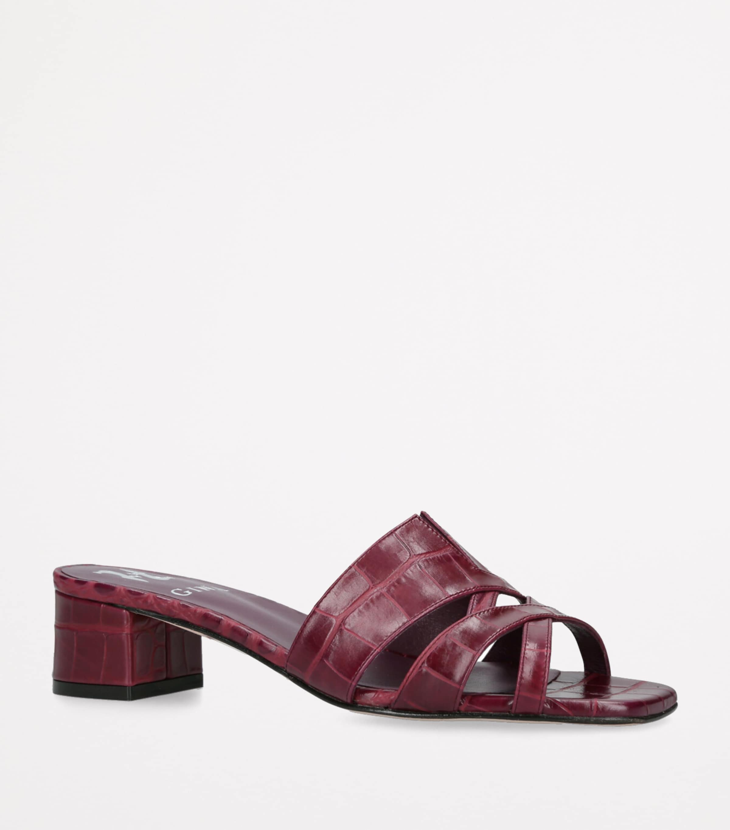 Gina Leather Croc-Embossed Montreaux Heeled Mules 35 Red Image 3