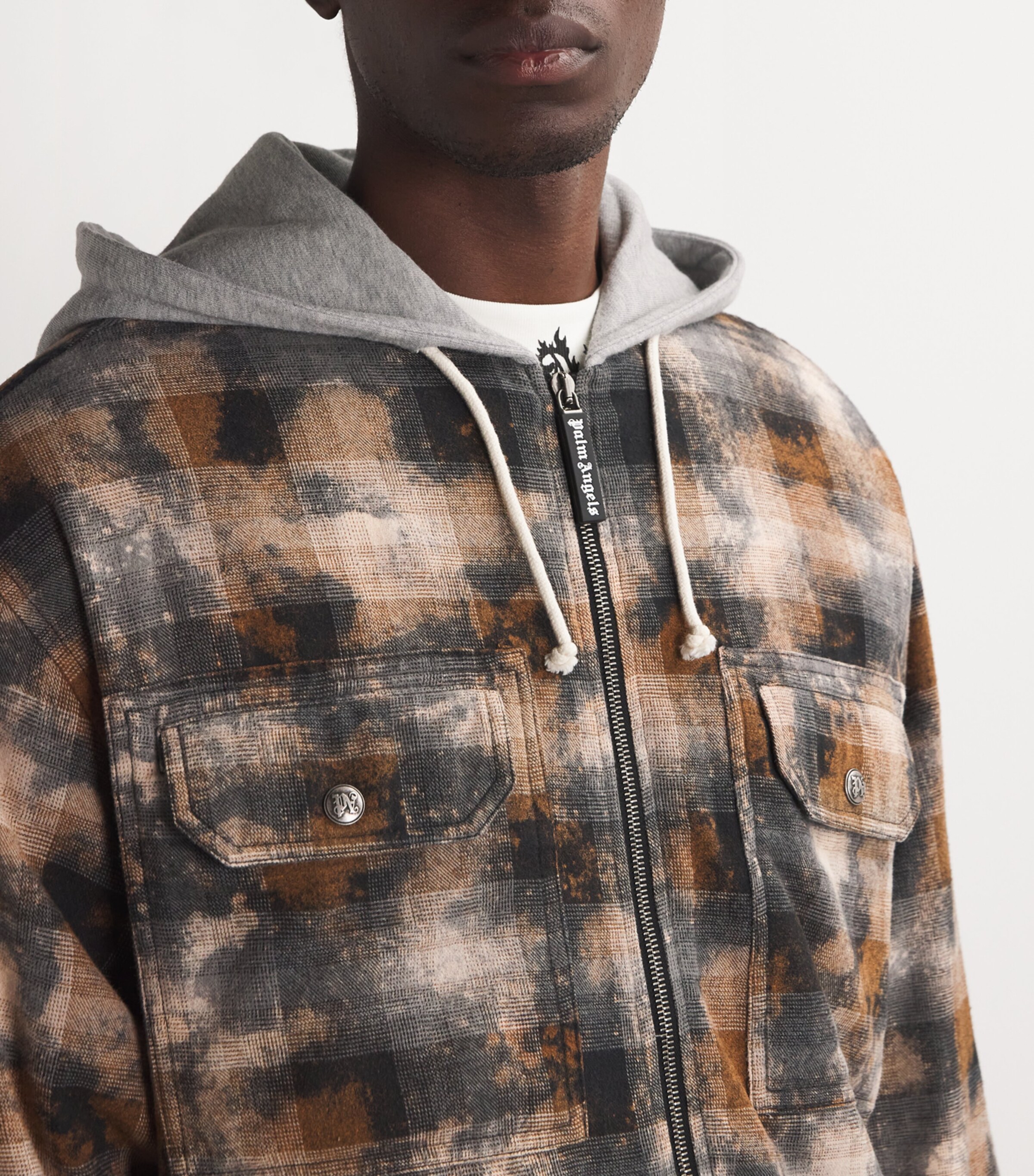 Palm Angels Mens Hooded Jacket Grey Off White Image 6