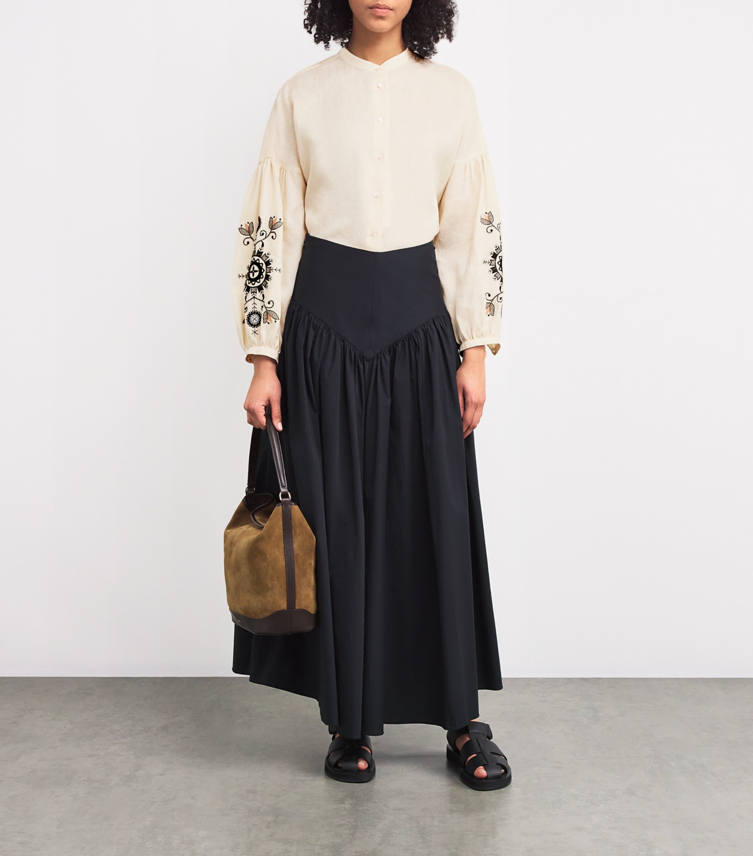 Linen Band-Collar Shirt ECRU Image 2