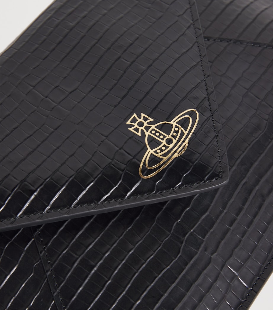 Croc-Embossed Leather Envelope Clutch Bag N401 BLACK Image 6