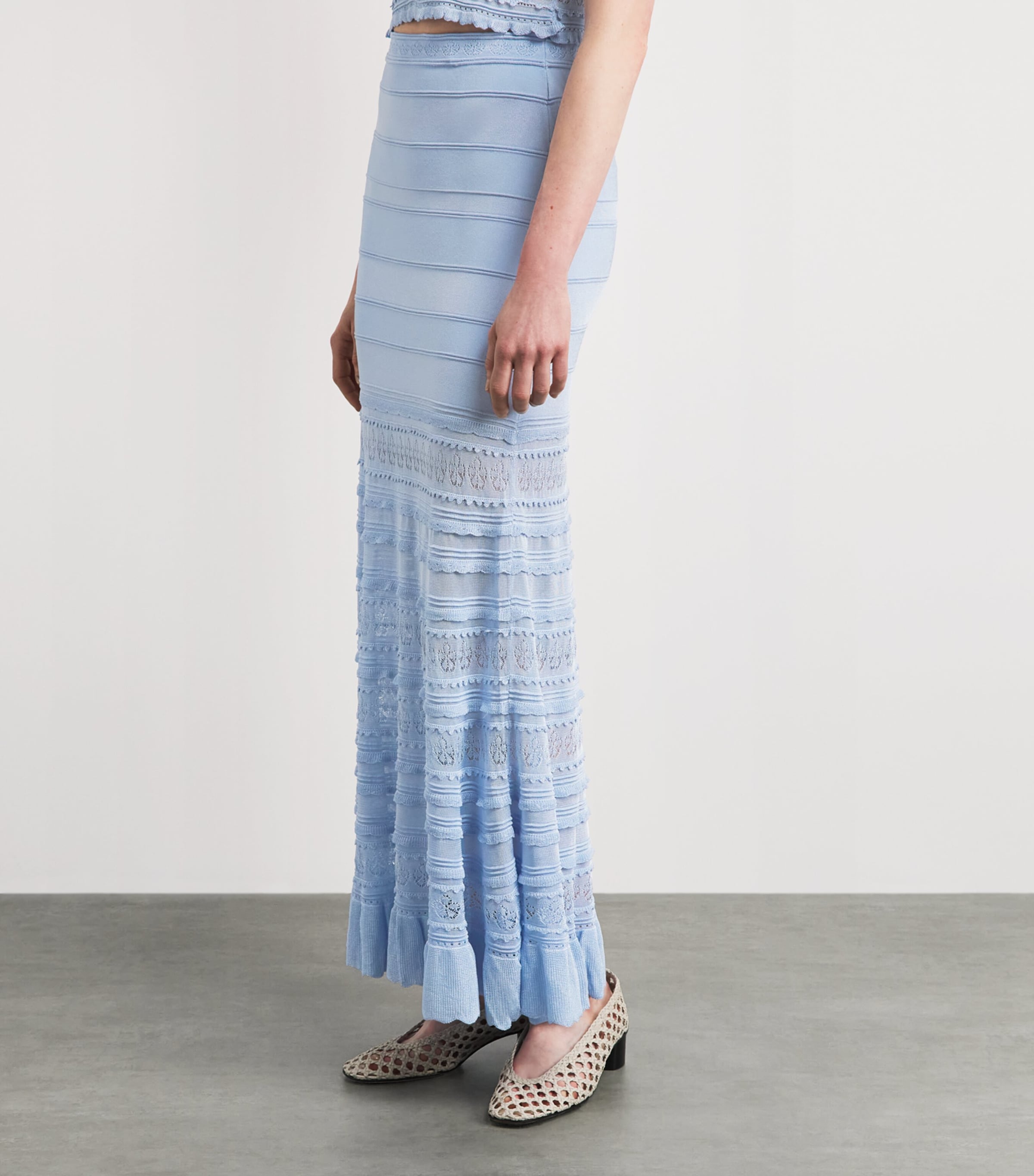 Sandro Paris Womens Pointelle Maxi Skirt Sky Blue Image 4