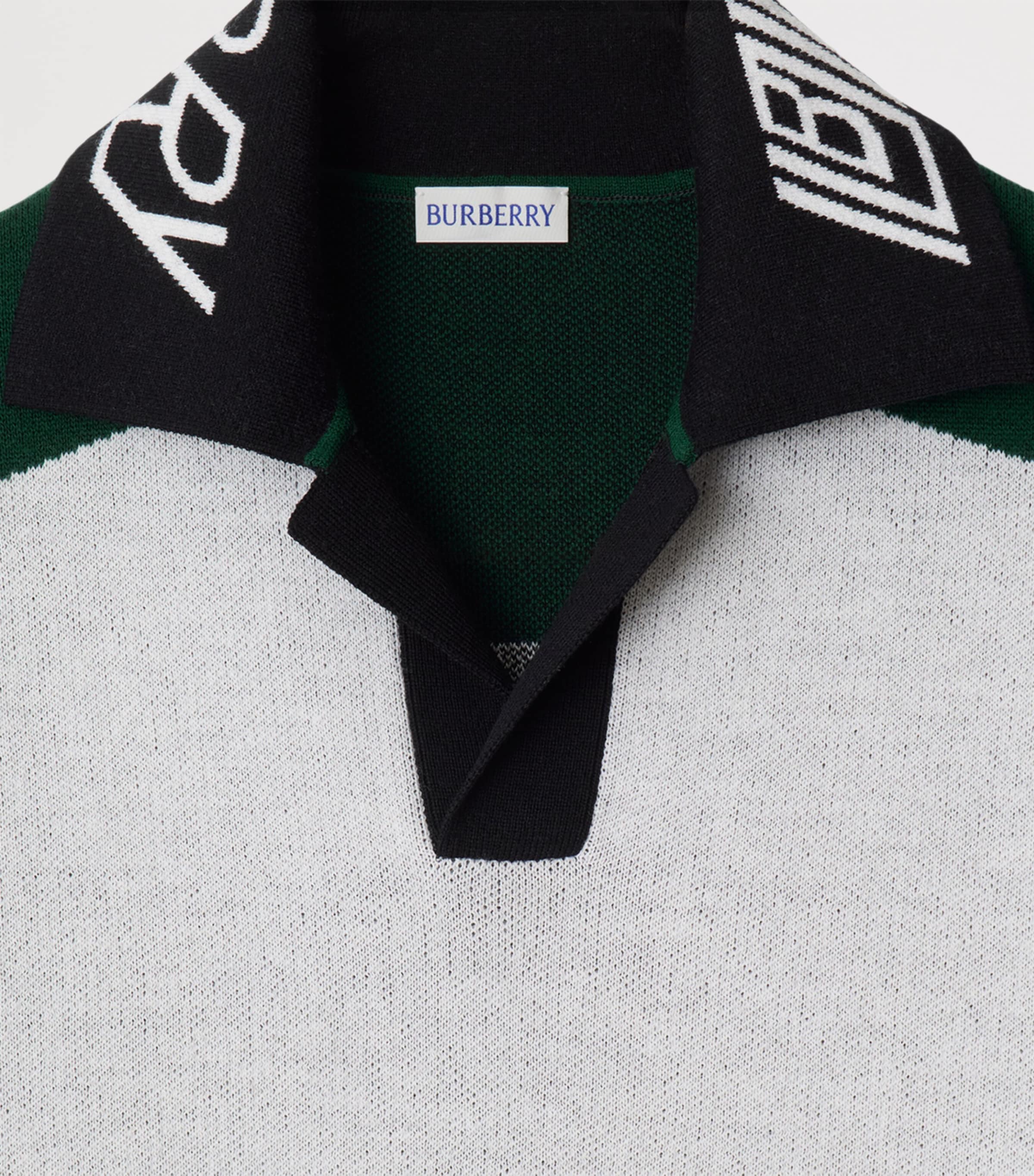 Wool Colour-Block Polo Shirt WHITE/BLACK/GREEN Image 5