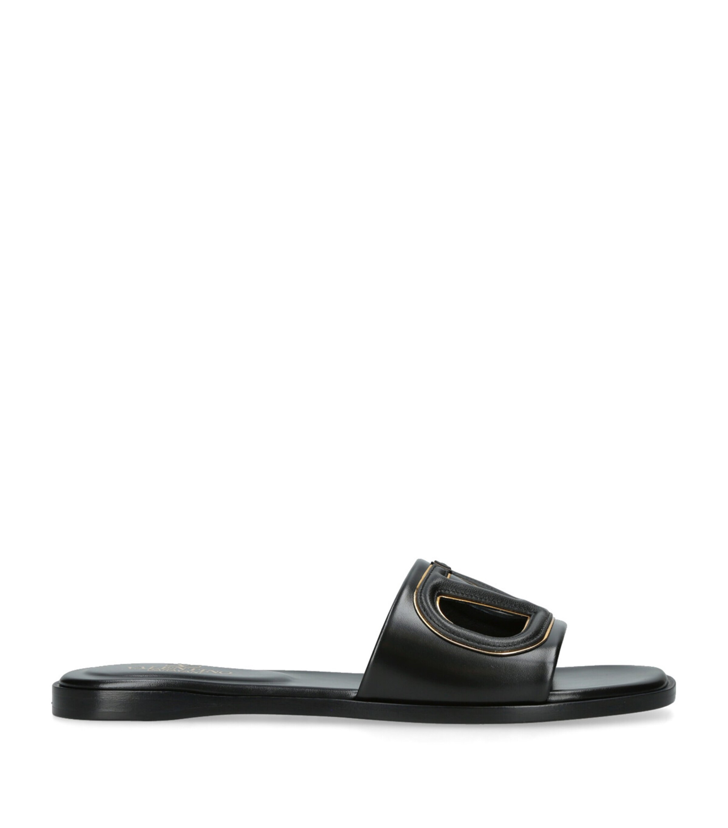 Valentino Garavani Leather Cut-Out VLOGO Slides Black Image 1