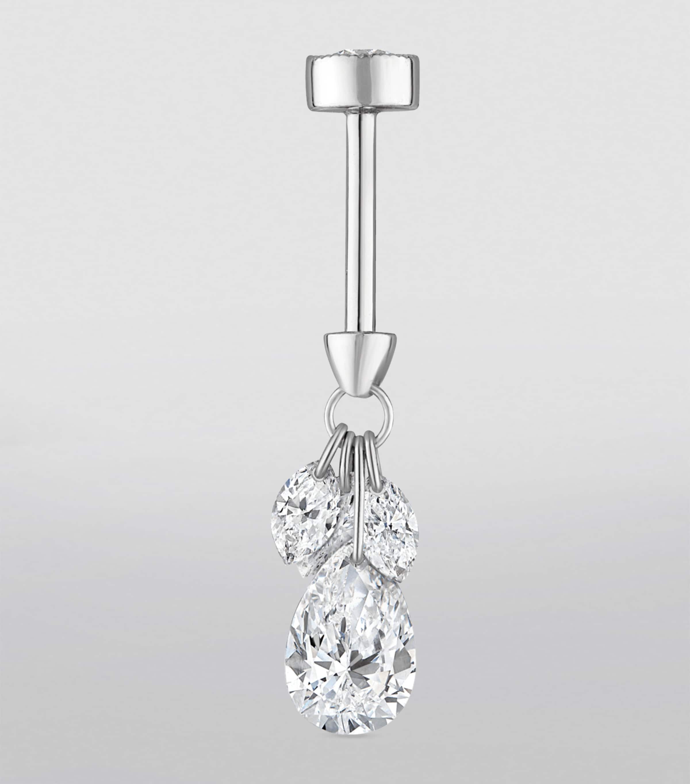 Floating Pear Diamond Plume Threaded Charm Earring WHITE GOLD Image 3