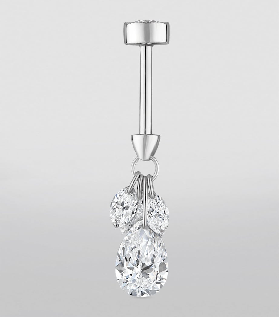 Floating Pear Diamond Plume Threaded Charm Earring WHITE GOLD Image 3