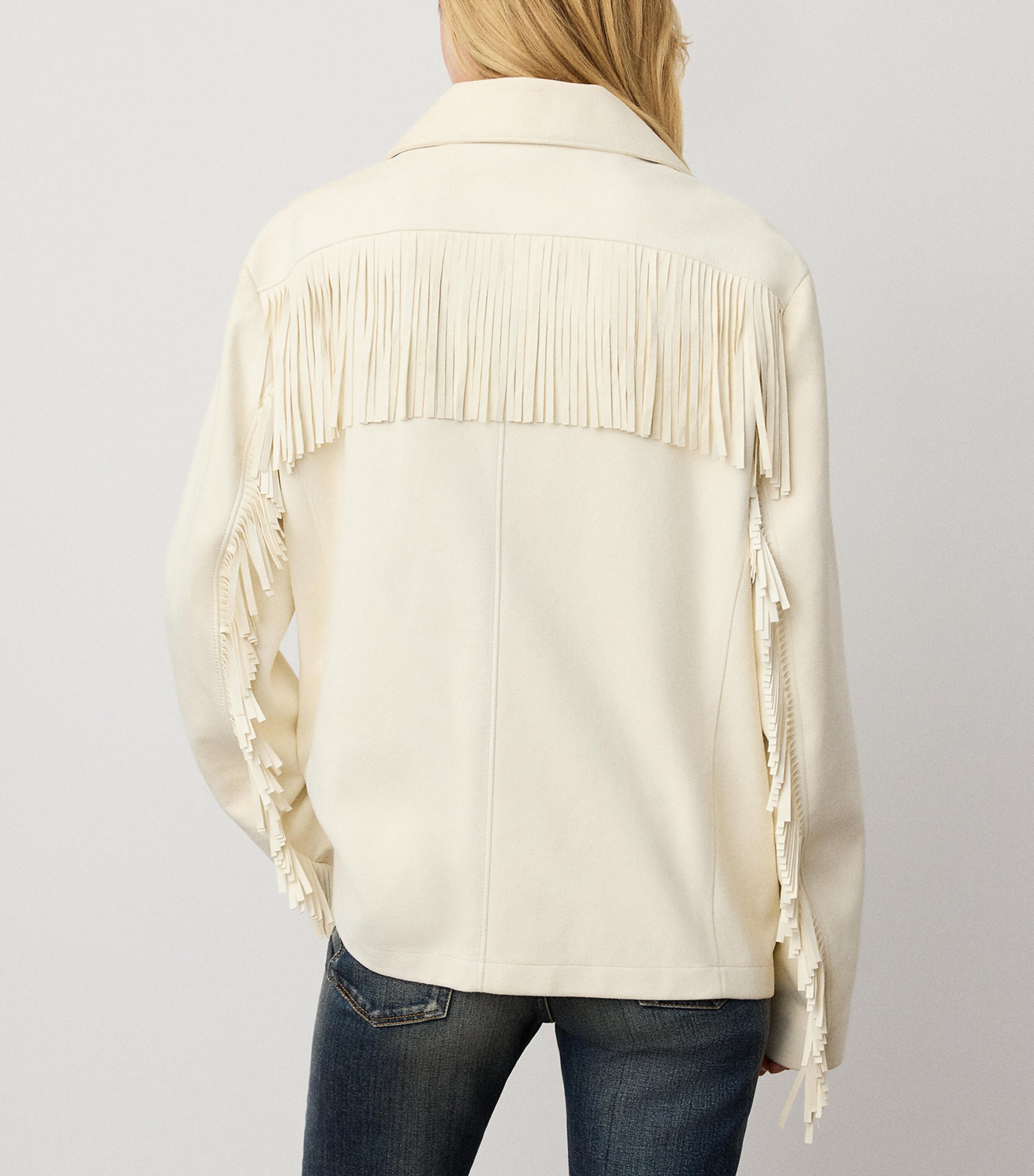 Ralph Lauren Collection Womens Lamb Suede Fringe-Trim Perce Jacket Cream Image 4