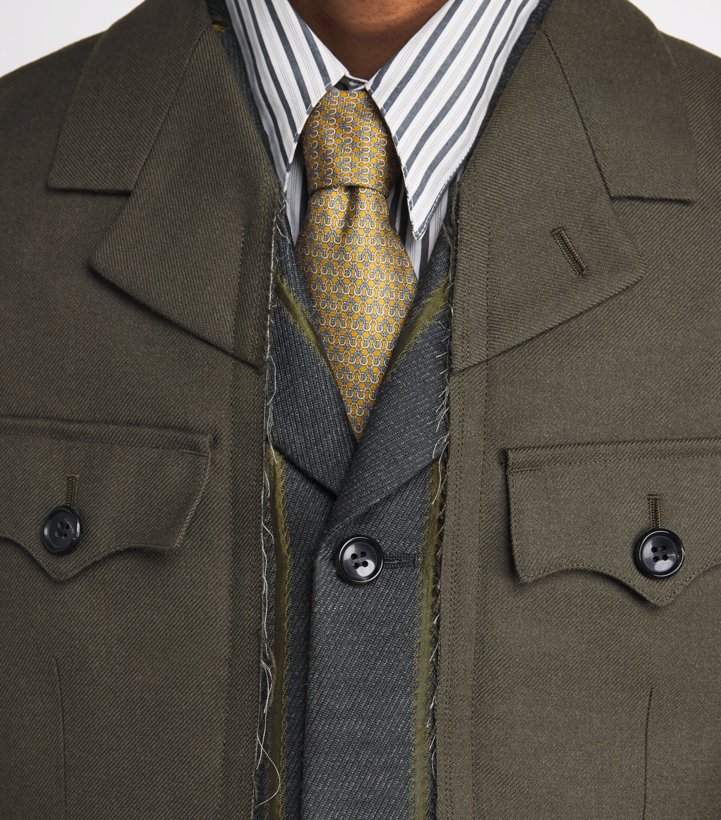 Deconstructed Stripe Military Blazer GRAY/KHAKI X KHAKI Image 6