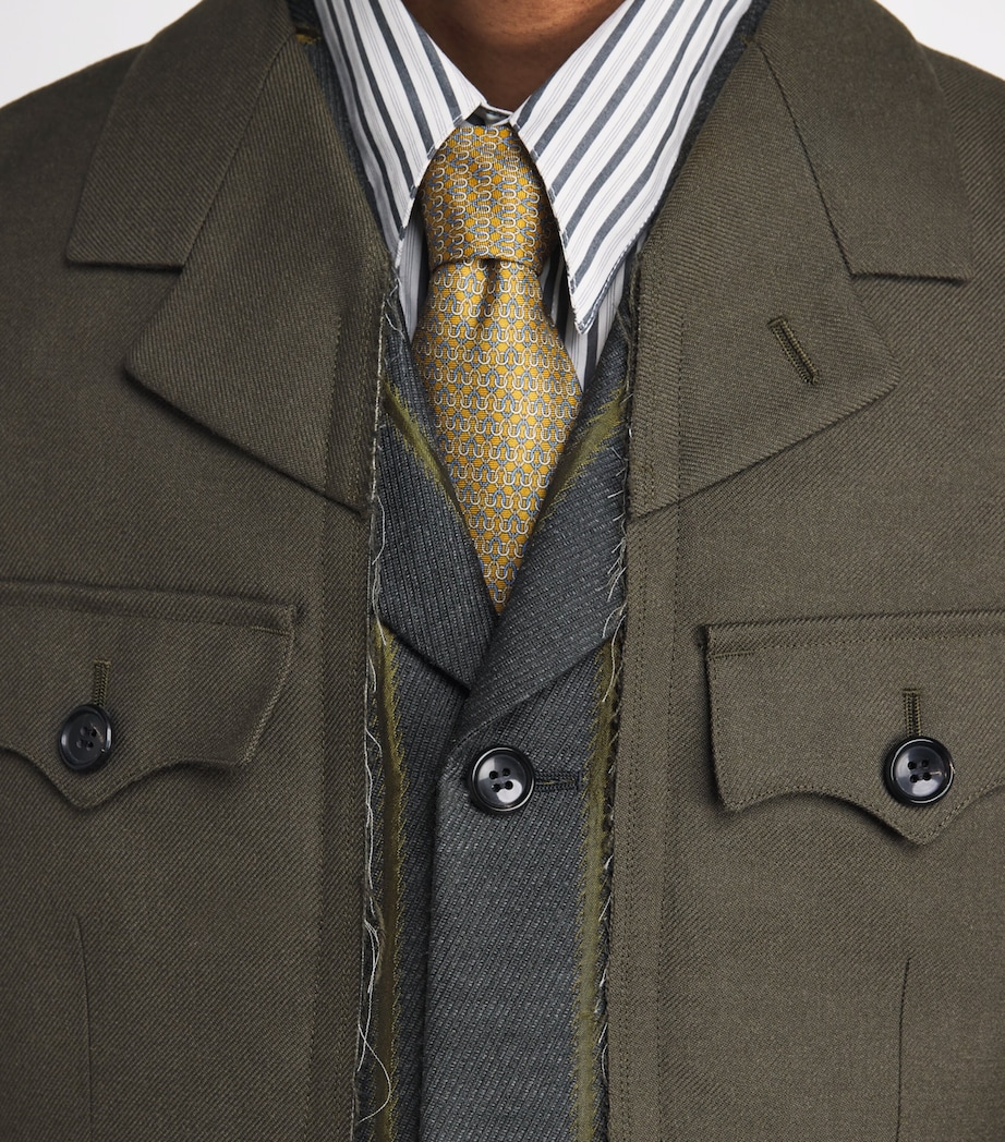 Deconstructed Stripe Military Blazer GRAY/KHAKI X KHAKI Image 6
