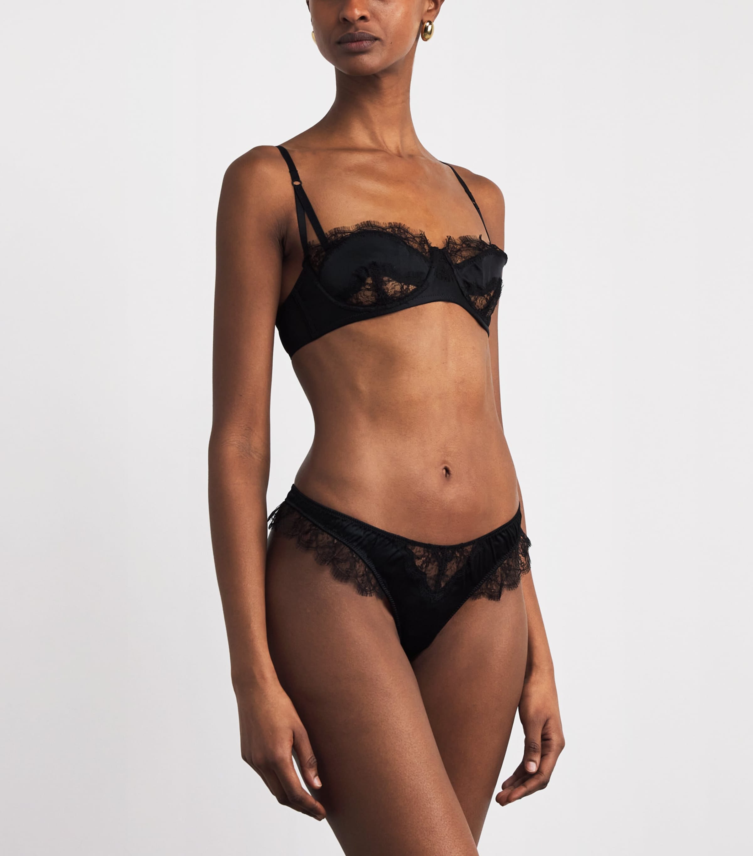 Stretch-Silk Lace-Insert Thong BLACK 008 Image 2