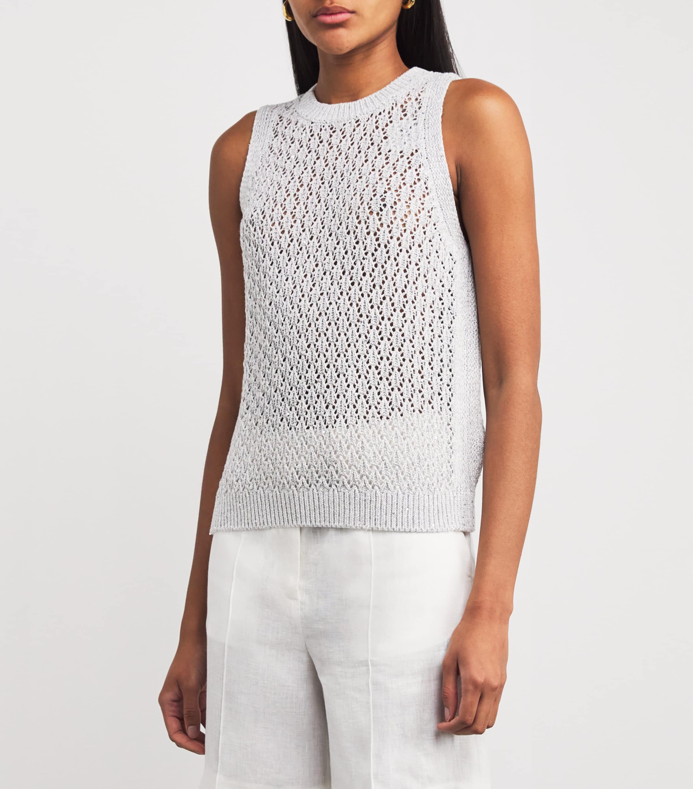 Eleventy Womens Linen-Blend Sequin-Embellished Sweater Vest Grigio Perla Image 3