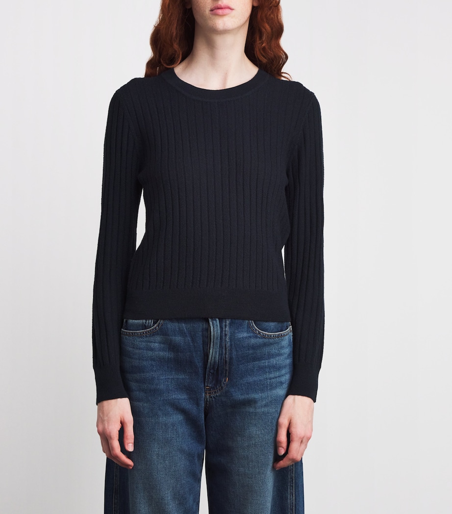 Wool Ribbed Cheval Sweater B0055 NAVY Image 3
