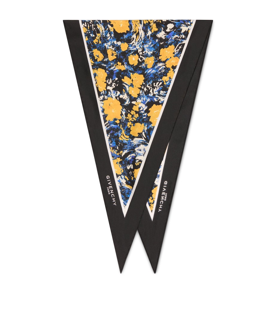 Silk Floral Print Diamond Scarf NAVY/YELLOW Image 1