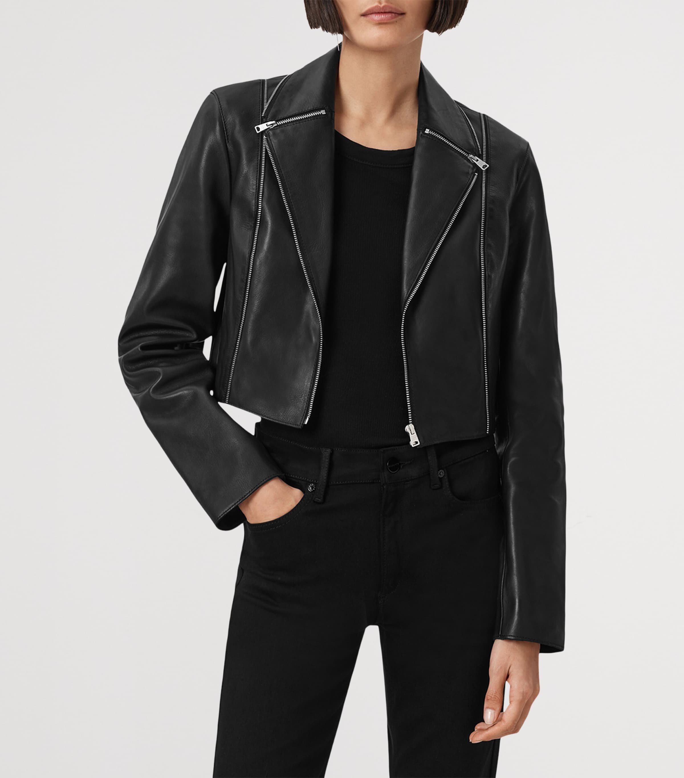 Cropped Landers Leather Jacket BLACK Image 4