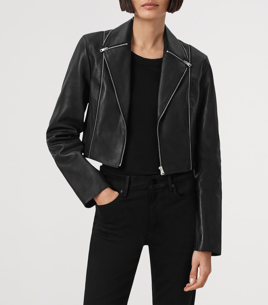 Cropped Landers Leather Jacket BLACK Image 4