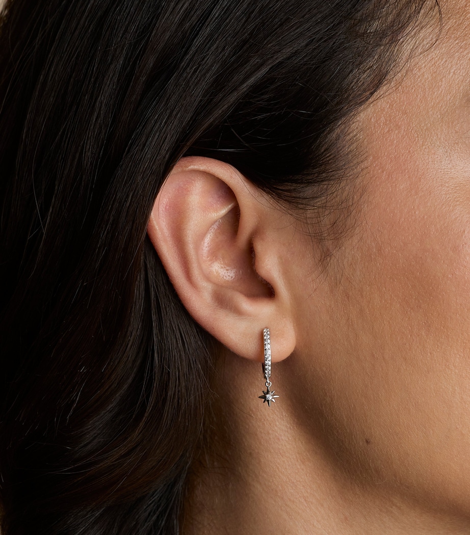 Rhodium-Plated Silver and Crystal Twilight Star Hoop Earrings SILVER Image 2