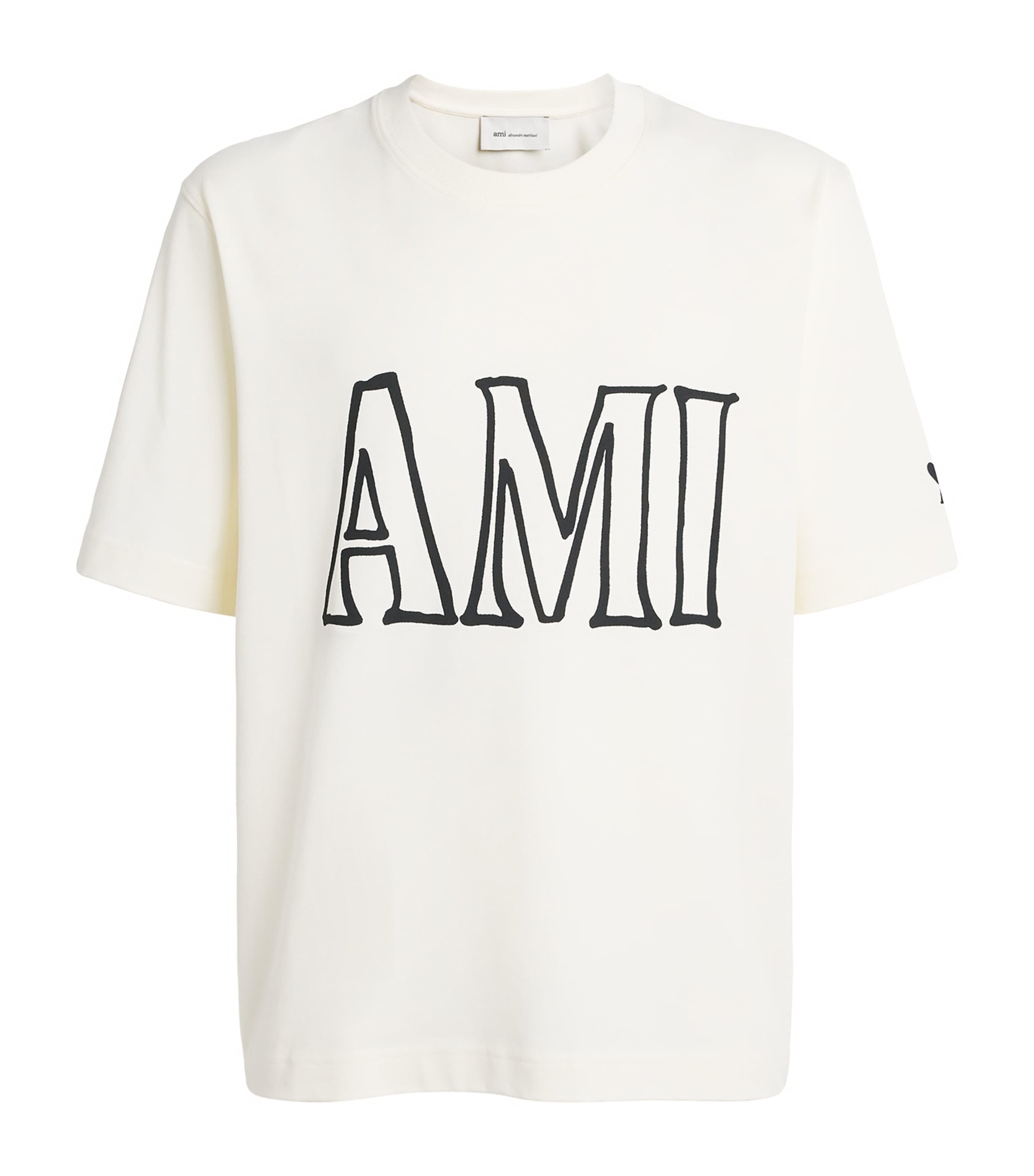 AMI Paris Mens Cotton Logo Boxy T-Shirt Blanc Creme Image 1