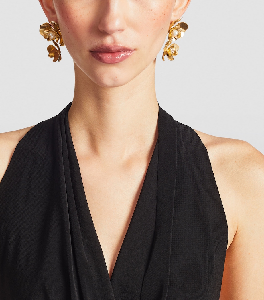 Embellished Petal Double Earrings GOLD/WHITE/CRYSTAL Image 4