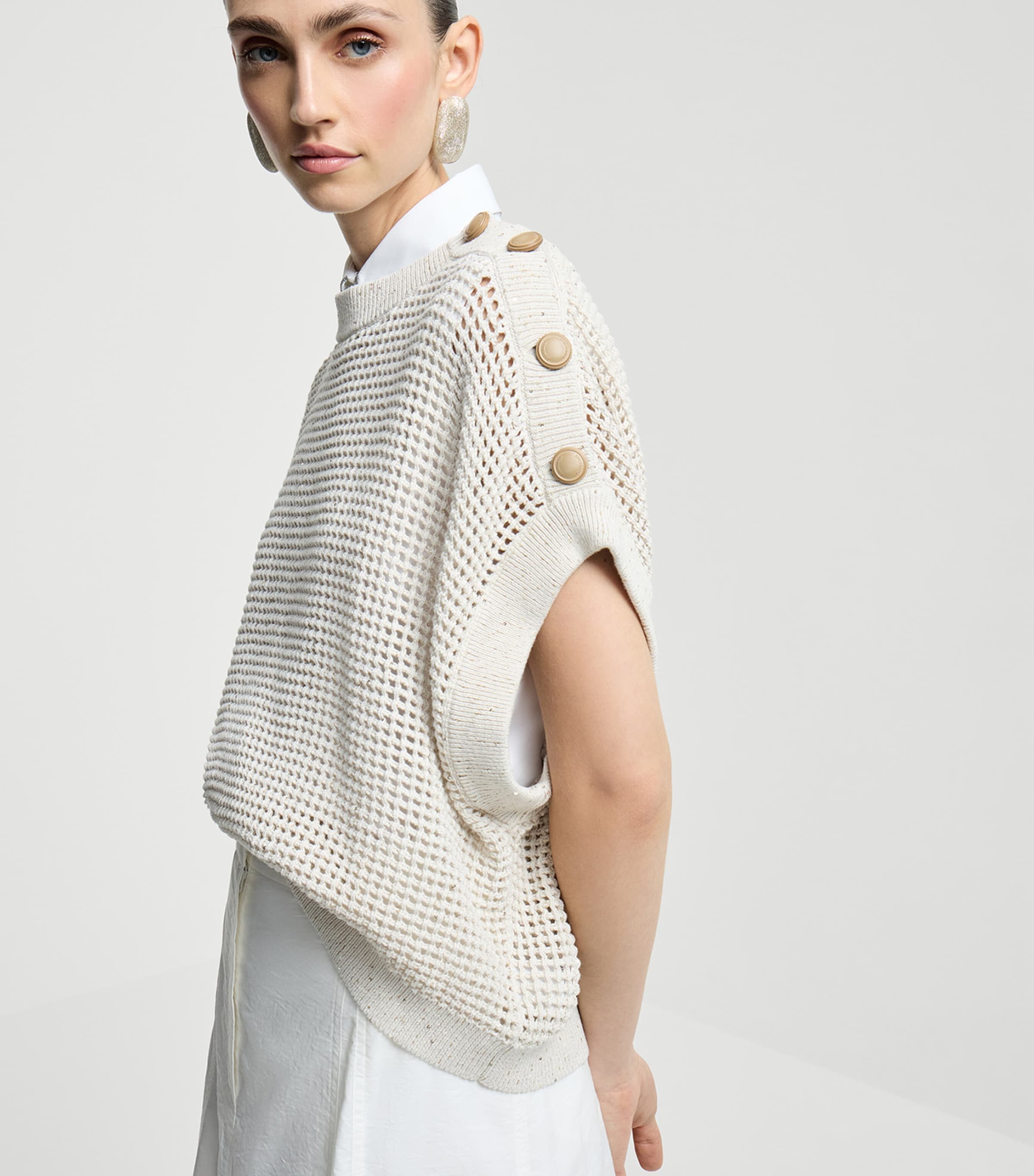 Brunello Cucinelli Womens Cotton-Blend Net Top Image 4