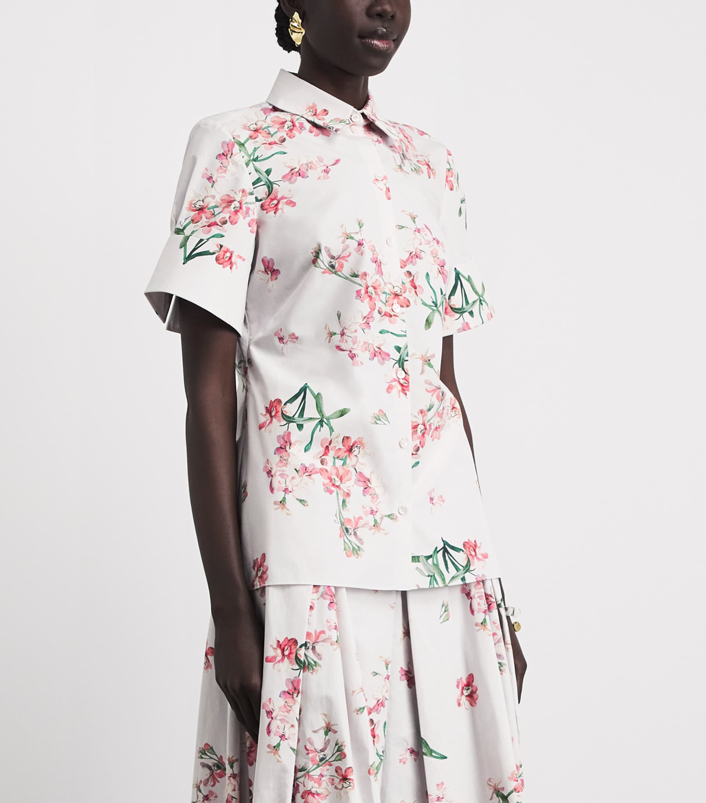 Erdem Womens Cotton Floral Short-Sleeve Shirt Paintd Orchd Ptl Pnk Image 4