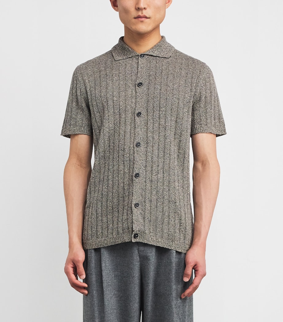Linen-Cotton Knit Short-Sleeve Shirt 170 NAVY Image 3