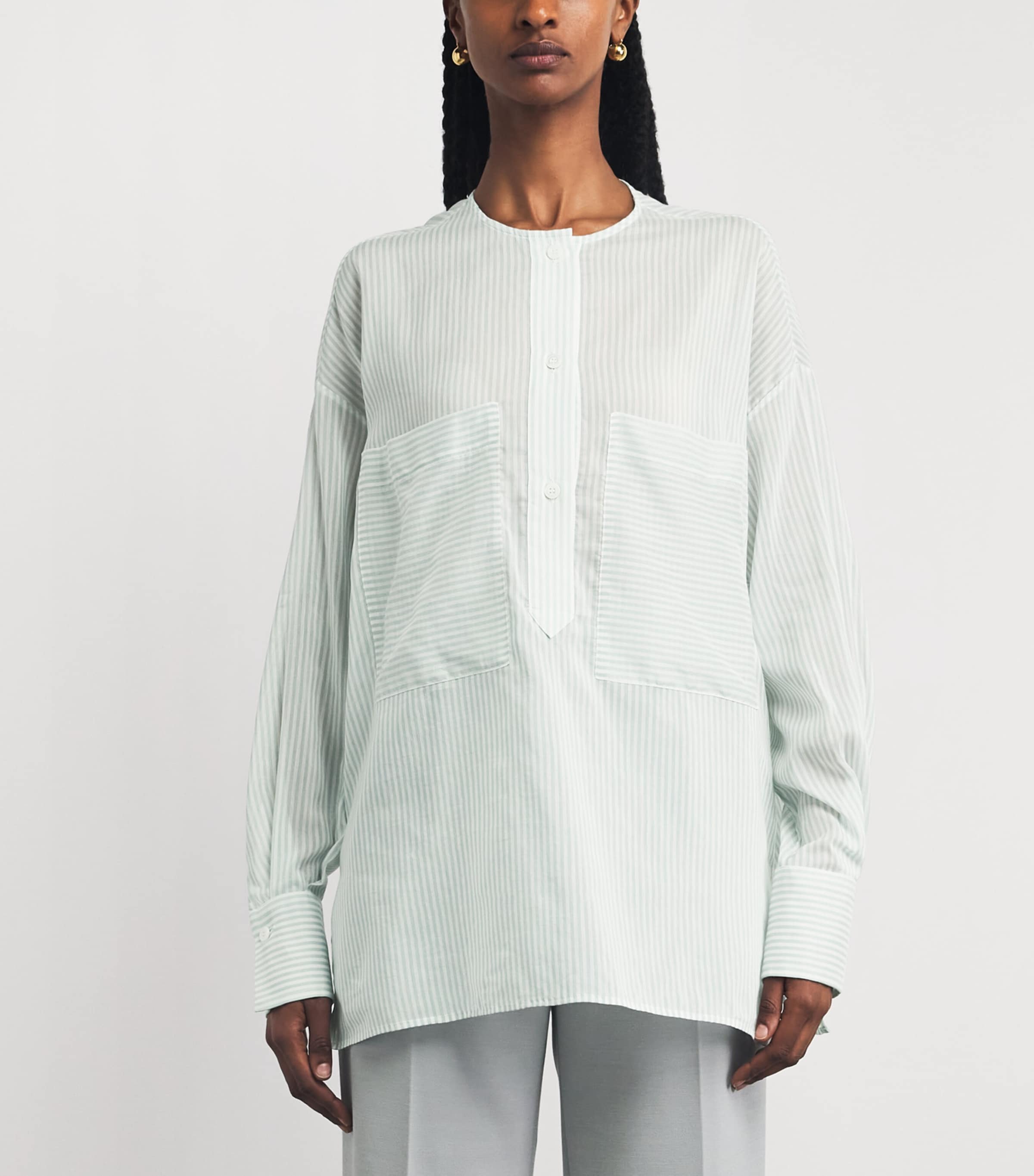 Eleventy Womens Cotton-Silk Stripe Shirt Giada Image 4