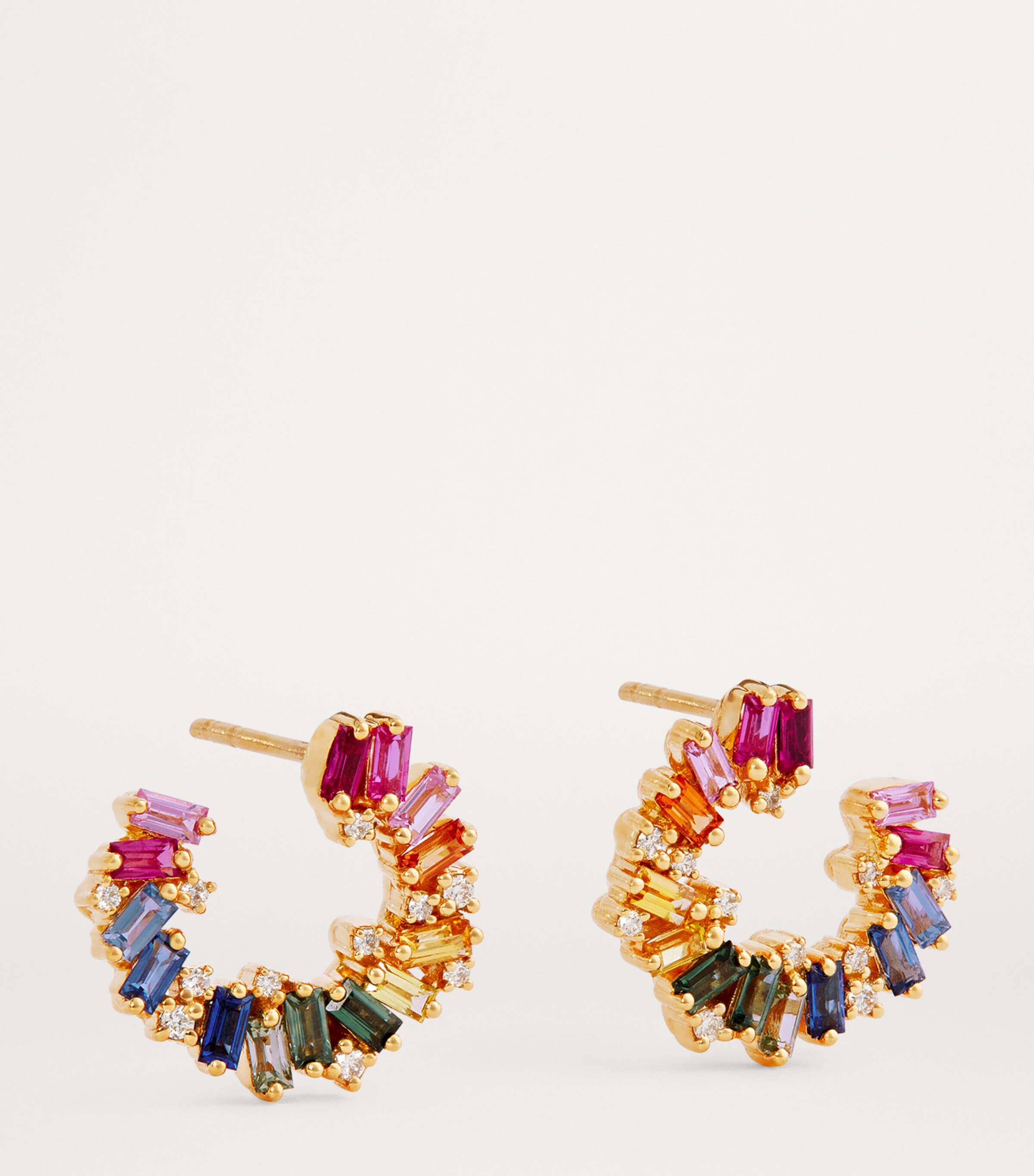 Suzanne Kalan Yellow Gold, Diamond and Rainbow Sapphire Shimmer Sideways Hoop Earrings Yg/rs Image 3