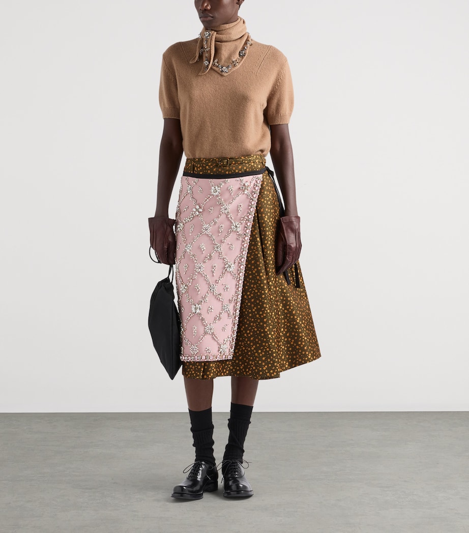 Prada Womens Floral Jacquard Pleated Midi Skirt Green Image 2