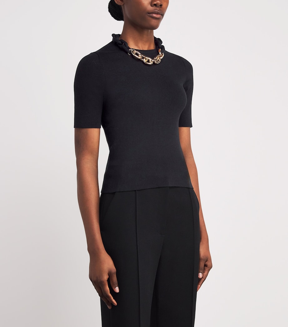 Knitted Chain-Detail T-Shirt P001 BLACK Image 3
