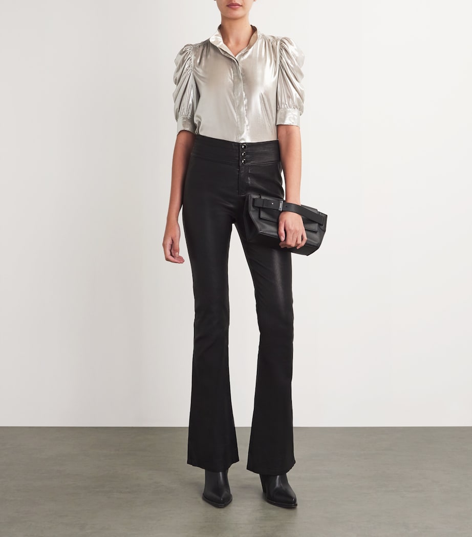 FRAME Womens Silk Gillian Top Silver Lame Image 2