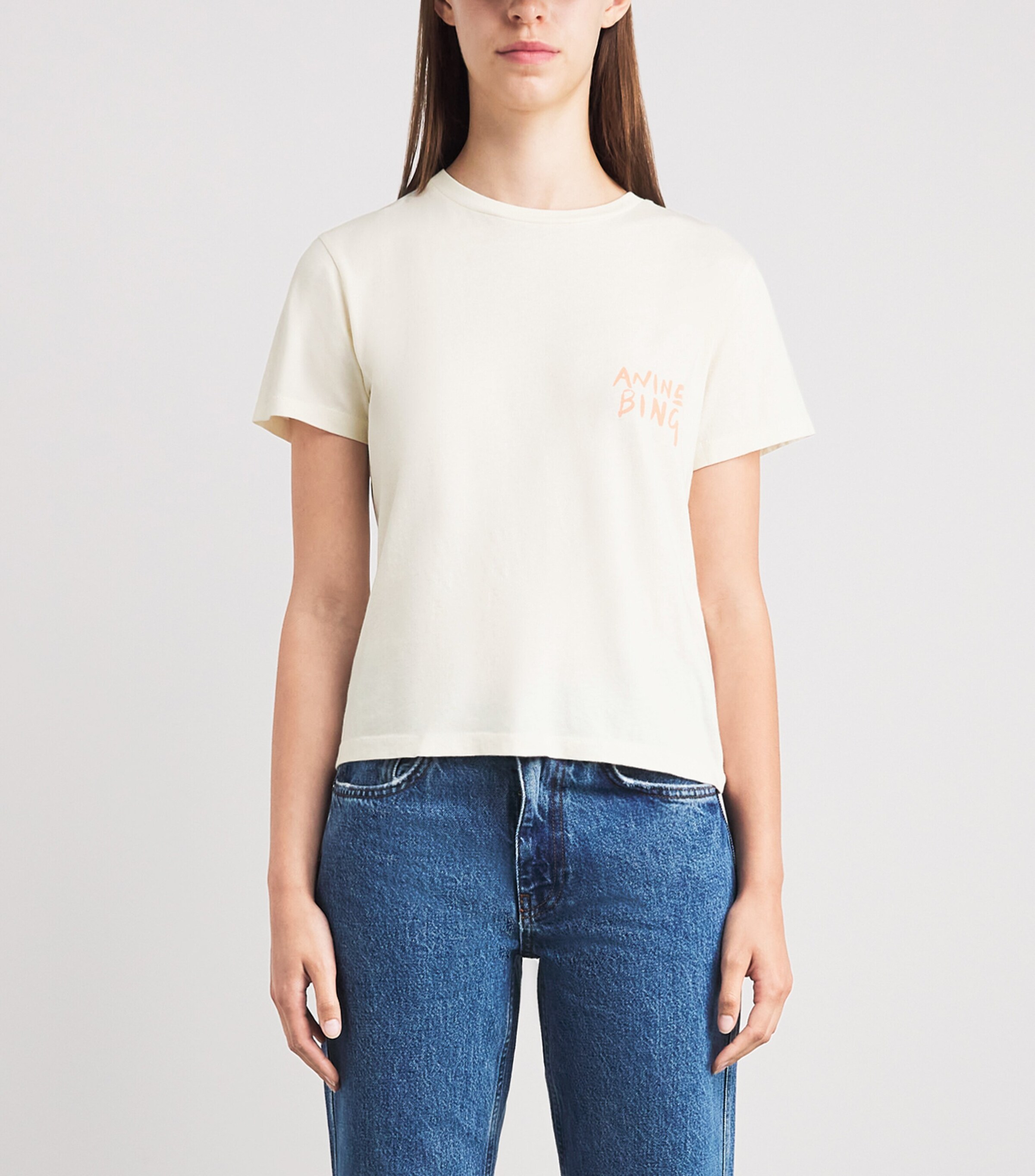 ANINE BING Womens Cotton Logo Shelley T-Shirt Ecru Image 4