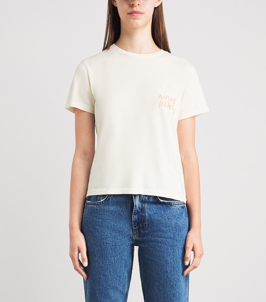ANINE BING Womens Cotton Logo Shelley T-Shirt Ecru Image 4